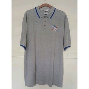 Vintage Walt Disney World Shirt Polo Golf Men's Large Gray Cotton Embroidered SS